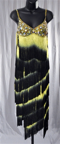 Yellow Black Long Fringe Latin Dress