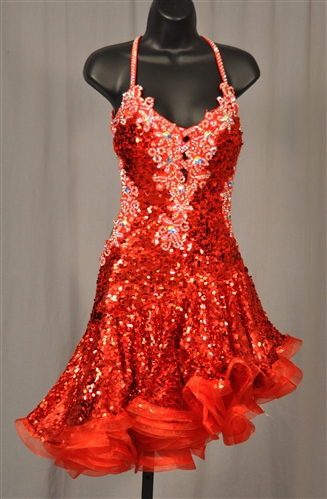 Sexy Red Sequin Latin Dress