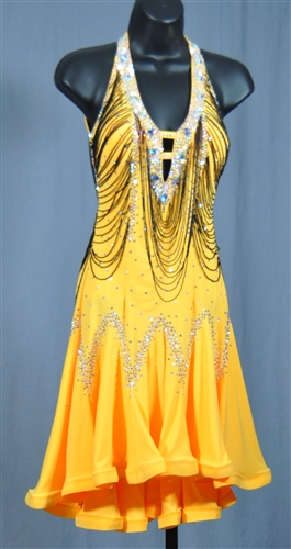 Yellow Ruffle Dress with Hand Made Beads Strings