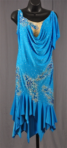 Elegant Aqua Drape Latin Dress