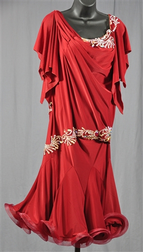 Elegant Burgudy Drape Latin Dress