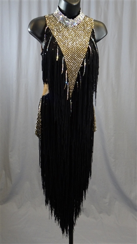 Sexy Black and Gold Fringe Latin Dress