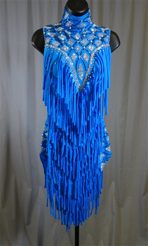 Fun & Sexy Blue Cloth Fringe Latin Dress