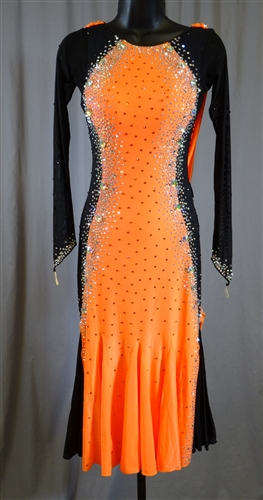 Sexy Orange & Black Drape Latin Dress
