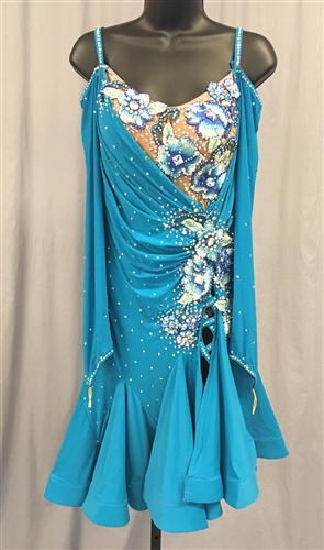 Sexy & Elegant Aqua Ruffle Latin Dress