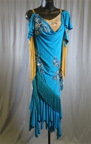 Elegant Aqua Teal Fringe Latin Dress