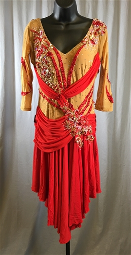Elegant Nude and Red Latin Dress