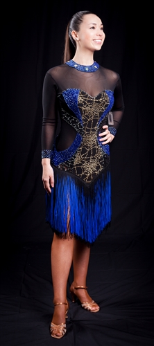 Sexy Black & Blue Fringe Latin Dress
