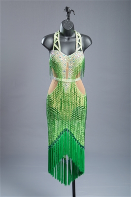 Lime Green Net Fringe Latin Dress