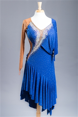Royal Blue Shiny Drape Latin Dress