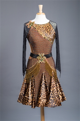 Fun Leopard Beaded Fringe Latin Dress