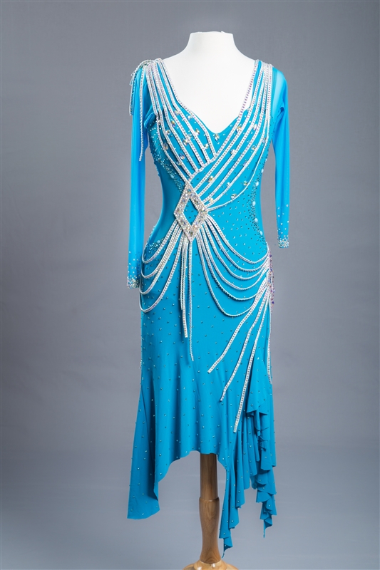 Elegant Blue Zircon Latin Dress