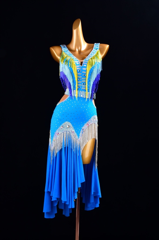 Sexy & Fun Aqua Blue Handmade Beads Latin Dress
