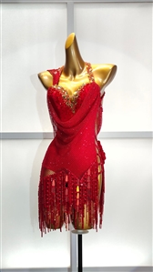 Sexy and Fun Red Net Fringe Latin Dress