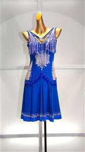 Elegant Fun Blue and Beaded Fringe Latin Dress