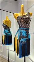 Sexy & Fun  Black And Blue Breaded And Net  Fringe Latin Dress