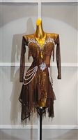 Sexy & Fun Brown And Pearl  Breaded Fringe  Latin Dress