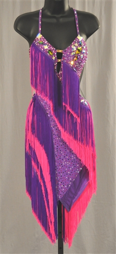 Purple Hot Pink Sexy Fringe Latin Dress