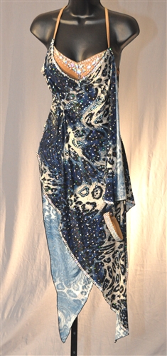 Sexy Blue Leopard Drapey Latin Dress