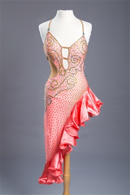 Sexy Coral Ruffle Latin Dress