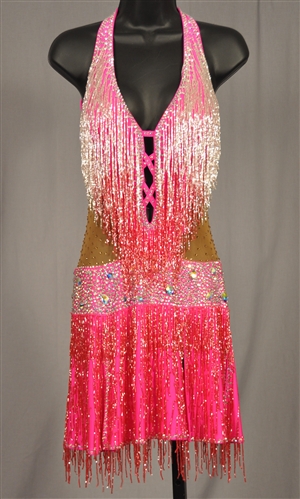 Sexy Hot Pink Beads Latin Dress