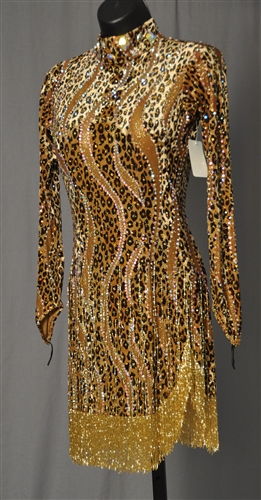 Sexy Gold Leopard Beads Latin Dress