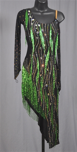Elegant Black and Green Beads Latin Dress