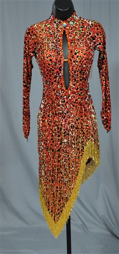 Sexy Red Leopard Beads Fringe Latin Dress