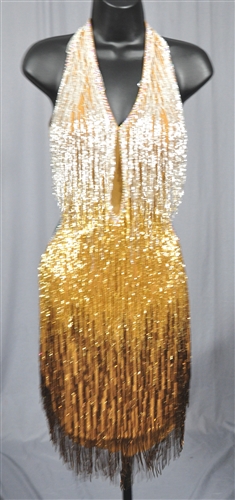 Sexy Gold Beads Fringe Latin Dress