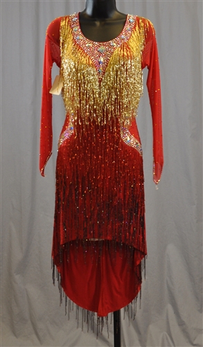 Fun & Sexy Red & Gold Hand Made Beads Latin Dress
