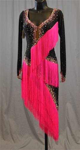 Fun Black & Pink Fringe Latin Dress