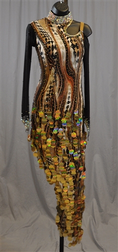 Sexy Leopard Gold Beads & Coin Fringe Latin Dress
