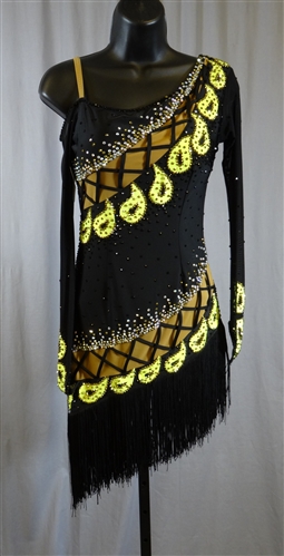 Fun Black and Yellow Fringe Latin Dress