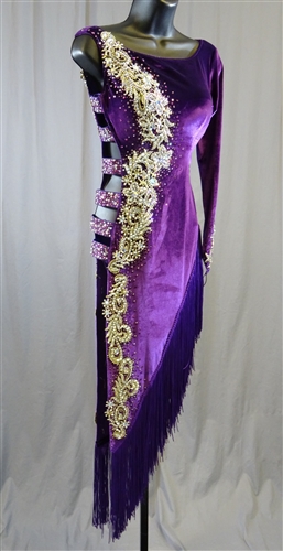 Sexy Side Open Purple Velvet Latin Dress