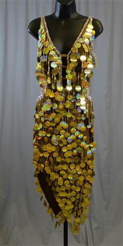 Sexy Gold Bead Coin Fringe Latin Dress