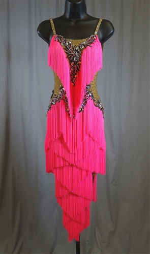 Sexy Hot Pink Fringe Latin Dress