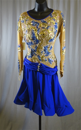 Elegant Nude and Blue Latin Dress