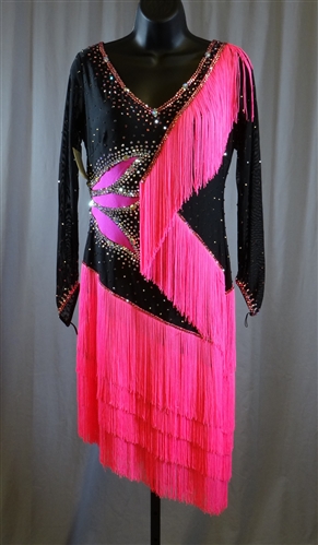 Elegant Black and Hot Pink Latin Dress