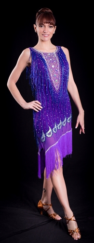 Sexy & Elegant Purple Back Drape Beaded Fringe & Fringe Latin Dress