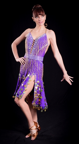 Sexy Lilac Beaded Fringe Latin Dress