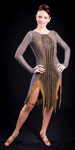 Sexy Net & Beaded Fringe Latin Dress
