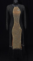 Sexy Elegant Black Net Gold Fringe Latin Dress