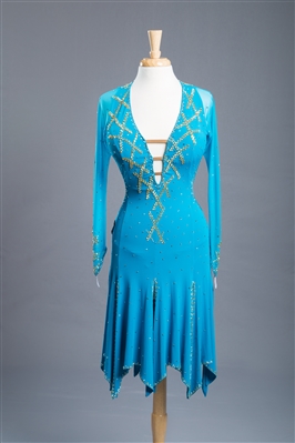 Sexy Blue Zircon Latin Dress