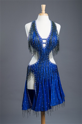 Sexy Blue Beaded Fringe Latin Dress