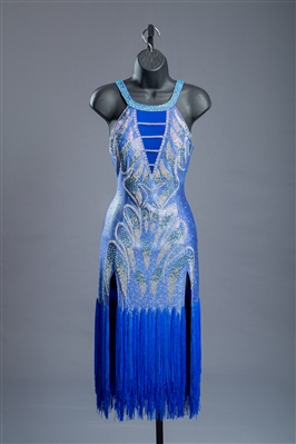 Sexy Royal Blue Fringe Latin Dress