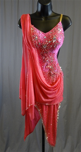 Sexy Pink Drape Latin Dress