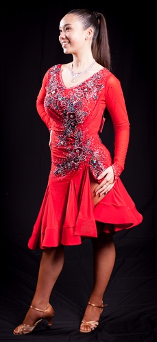 Elegant Red Ruffle Latin Dress