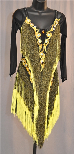 Black and Gold Fringe Latin Dress