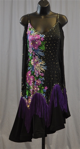 Fun Black & Purple Fringe Latin Dress