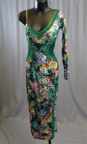 Sexy and Elegant Green Velvet Pattern Latin Dress